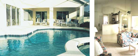 Private pool area and living room/kitchen