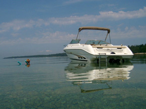 Mooring for boat on lake